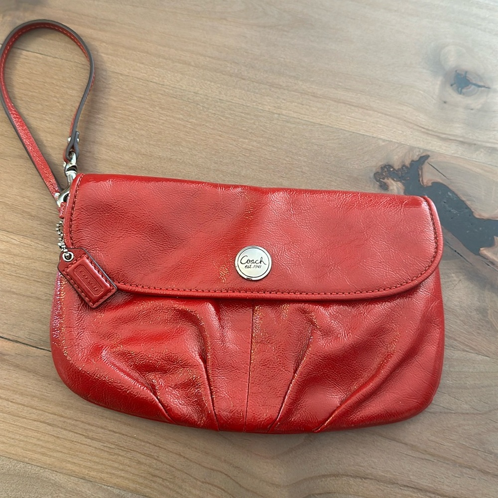 Red leather authentic coach clutch wallet wristlet